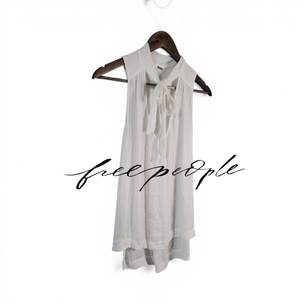 Free People Cream Sleeveless Tie-Neck